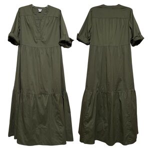 Chico's Tiered Sea Island Maxi Dress Olive Green Size 1X